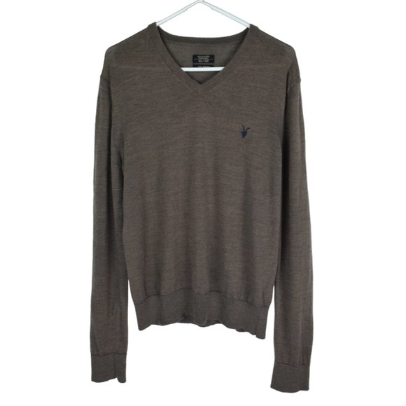 All Saints Other - ALLSAINTS MEN'S BROWN CODE MERINO WOOL LONG SLEEVE V-NECK SWEATER XL